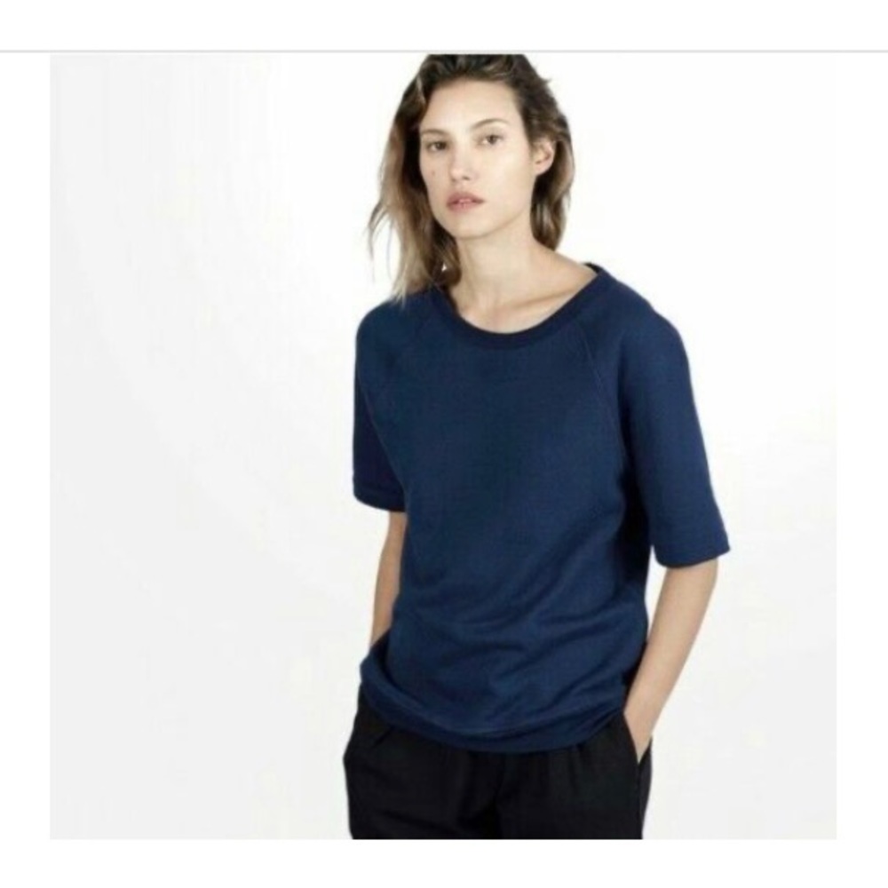 Everlane The Raglan Crew Short Sleeve Sweatshirt Navy Blue XS